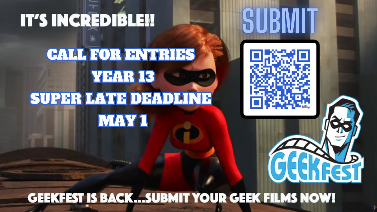 GeekFilmFests's tweet image. @GeekFilmFests Year 13
Submit your geek shorts and web series
#Scifi #Horror #Fantasy #Action #FanFilm
World's Best Traveling Geek Genre Comic Convention Film Festival TOUR
One Fee, Multiple Events filmfreeway.com/GeekFest
#FilmX #GeekFest #ComicCon