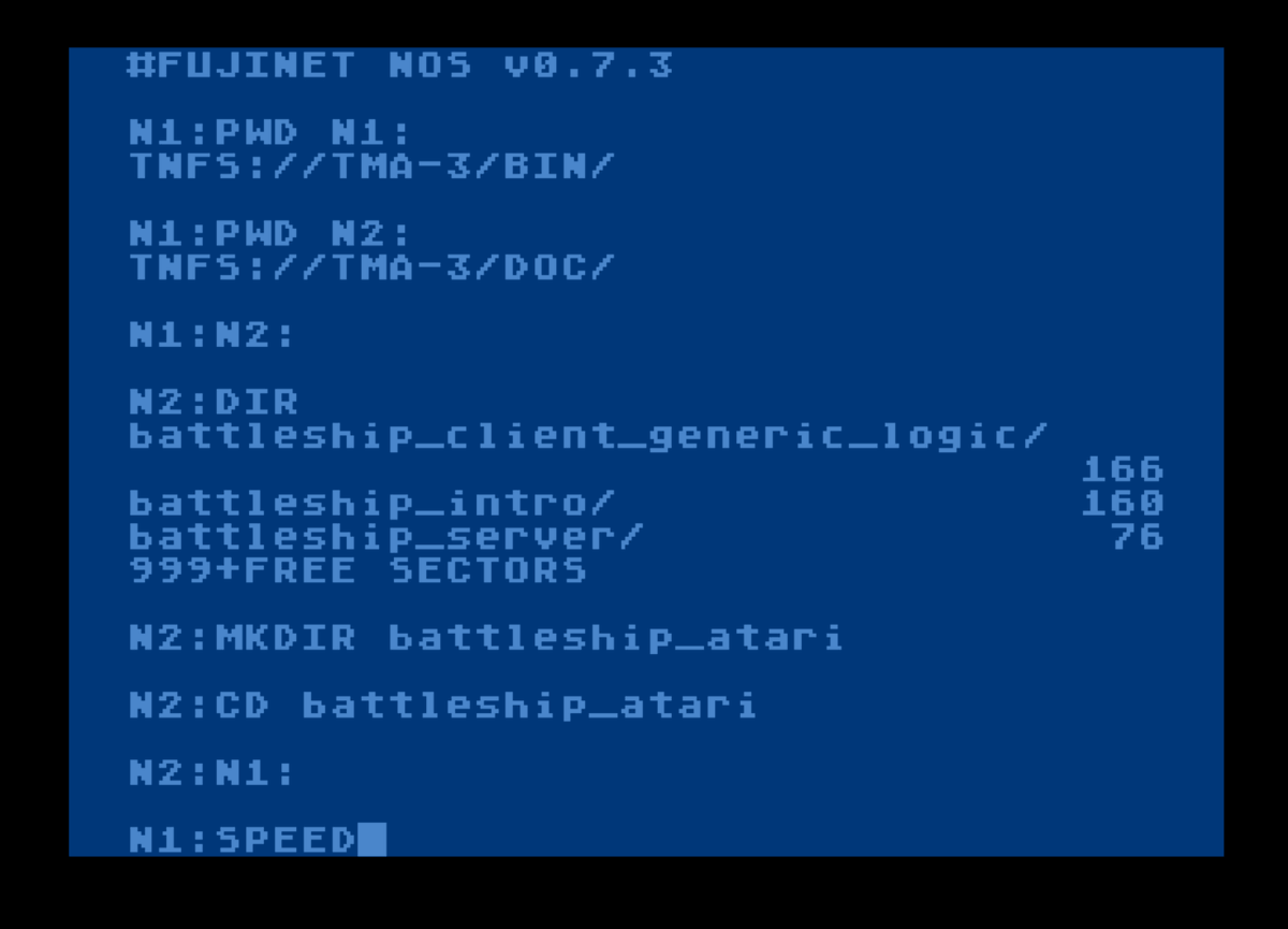 tschak's tweet image. This is how I start a new article for Compute!'s Gazette from my #Atari8bit via #FujiNet

1. Boot NOS
2. MKDIR N2:new_article
3. CD N2:new_article
4. N1:SPEED

The article is stored on my server; and my PC can also edit it.

#retrocomputing