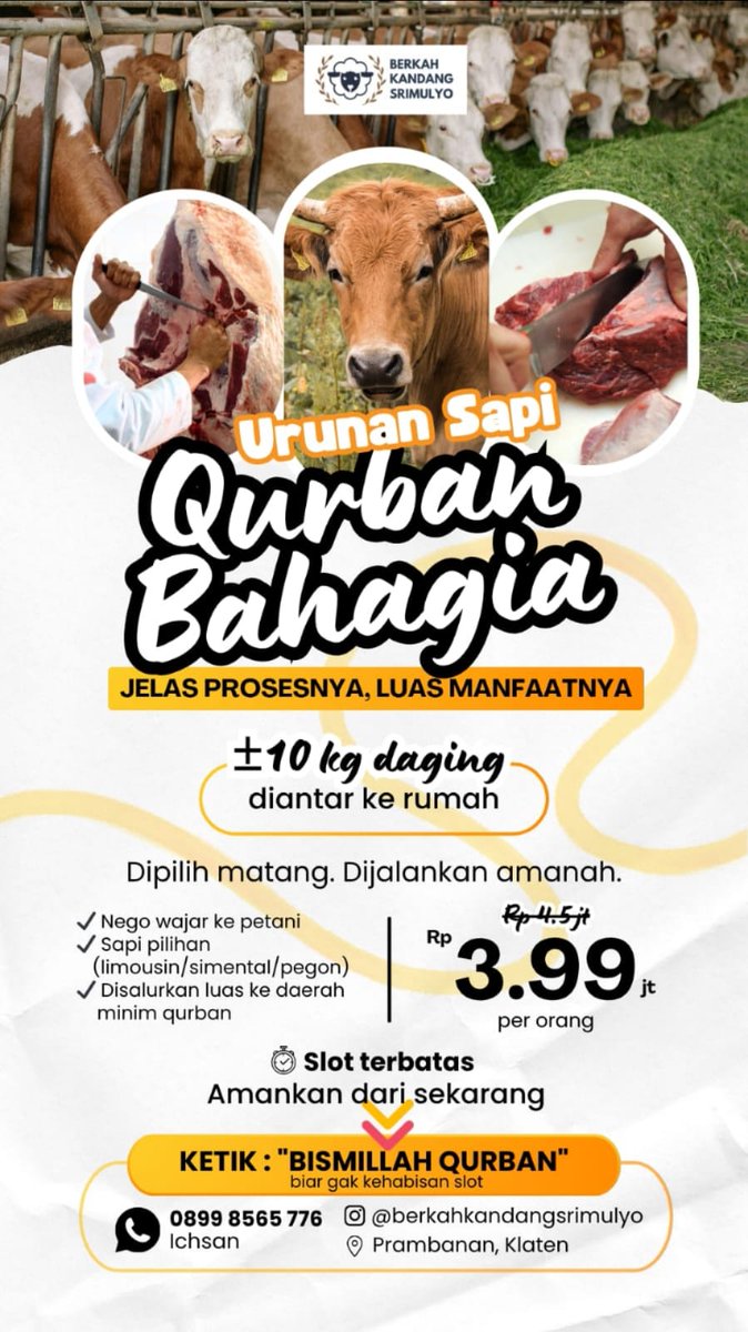 ichsankusuma's tweet photo. Banyak yang niat qurban… tapi berhenti di “nanti dulu”.
Padahal kadang bukan gak mampu, cuma belum nemu cara yang pas.
Tahun ini ada pilihan: mulai dari domba, urunan sapi, sampai yang lebih maksimal.
Kalau mau jalan tahun ini: Bismillah Qurban https://t.co/4qAV6tsayO