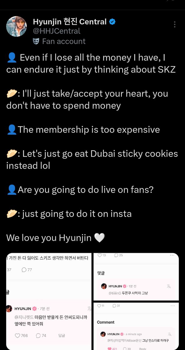 WeekendftWafa's tweet photo. Btw Hyunjin told us not to Spend money on Fans and he'll keep doing live on Insta. 
So in case Div1 forces him to go live on fans don't give in and buy the membership. Spread the live free so more ppl can watch but don't yield Div1's exploitation 
#SongJieun_Out https://t.co/s9NBNudQMo