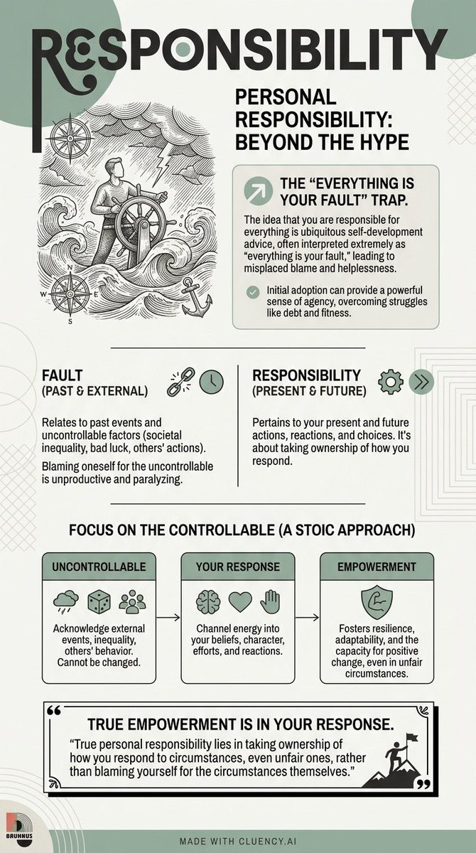 cluencyai's tweet image. @mattdavella's "Personal Responsibility" video nails it. It's not about *fault*, it's about how you *respond*. Key distinction! Made with @cluencyai

#PersonalResponsibility #SelfDevelopment #Stoicism #MattDavella