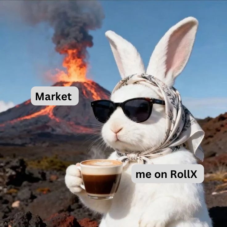thisguyagain122's tweet image. Market: doing too much 🔥🌋

Me on @rollxfi: ☕😎

#RollX #ROLL #OnchainTrading