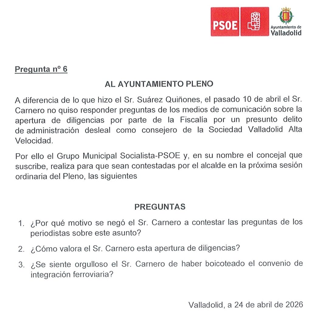 La Fiscalía ha abierto diligencias contra Carnero por Administración desleal.
¿Se arrepiente de haber boicoteado la integración ferroviaria?