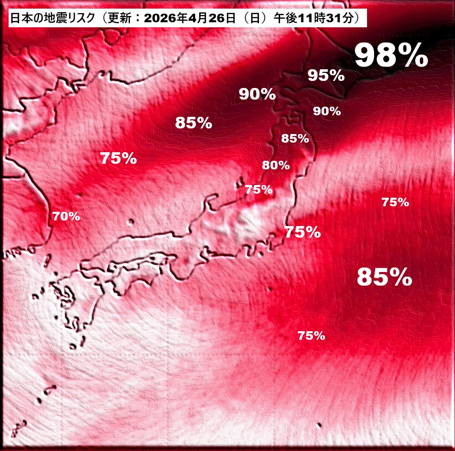 日本の地震リスク（更新：2026年4月26日（日）午後11時31分）