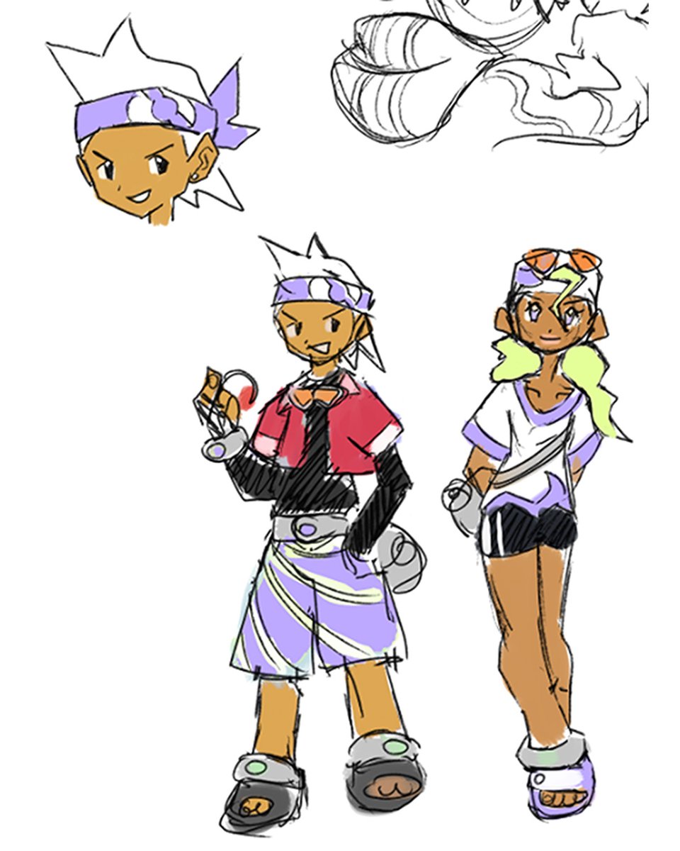Main characters fan concept art for Pokemon Winds &amp; Waves