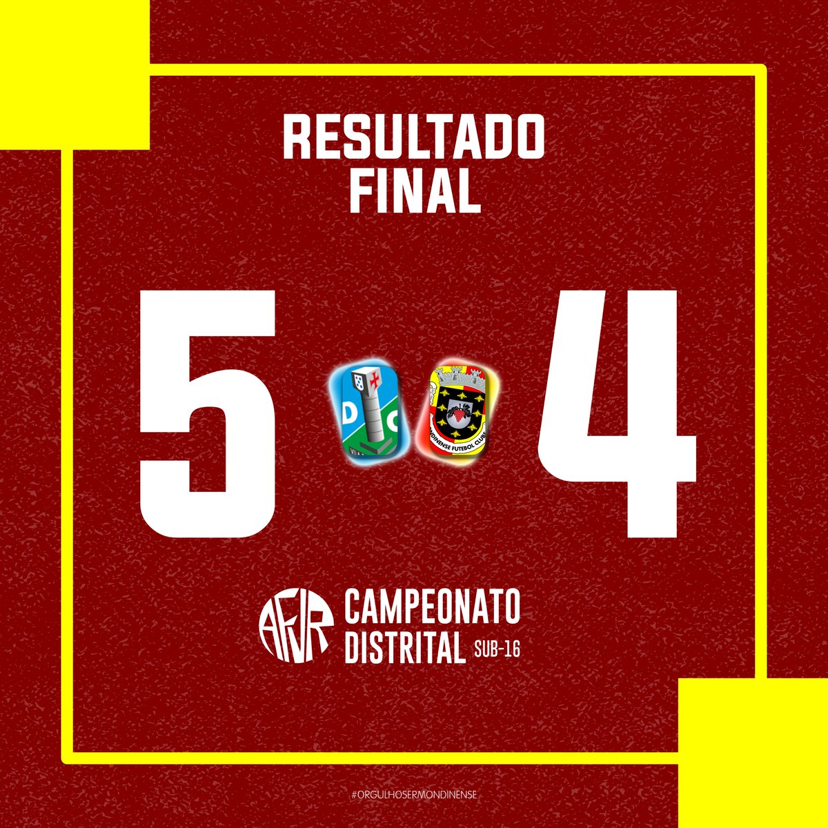 🏁 RESULTADO FINAL 💛❤️⚽️💪
.
🏆 CAMPEONATO DISTRITAL DE JUVENIS - SUB 16
.
⚽ Diogo Cão 🆚 Mondinense
.
.
#desde1924
#orgulhosermondinense
