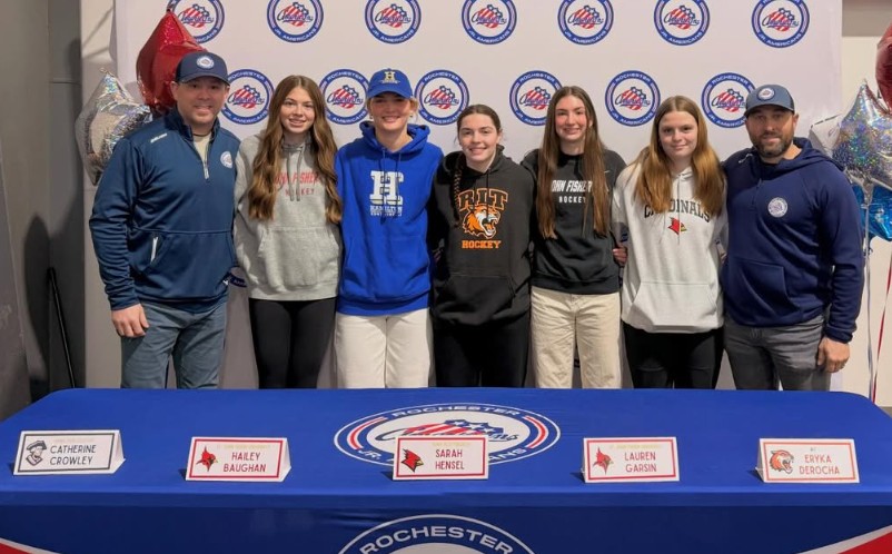 JrAmerks's tweet photo. Jr. Amerks Girls committed to play college hockey—an outstanding milestone for this group.  Congrats to:

Hailey Baughan – St. John Fisher
Catherine Crowley – Hamilton
Eryka DeRocha – RIT
Lauren Garsin – St. John Fisher
Sarah Hensel – Plattsburgh

https://t.co/alvKMQRd70 https://t.co/K1NBkchp6D