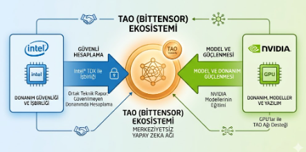 cikoothenft's tweet photo. 🧠 Kas vs. Beyin: Devlerin $TAO ile Dansı

1. #NVIDIA ve #Intel İşin "Kas" Kısmı (Donanım):
NVIDIA ve Intel, yapay zekanın çalışması için gereken o devasa işlem gücünü üretiyorlar. Yani onlar işin "donanım" tarafı. Onlar ne kadar çok çip satarsa, yapay zeka dünyası o kadar büyüyor. Ama bu çipler kendi başına bir "zeka" üretmiyor, sadece hesaplama yapıyor.

2. TAO İşin "Beyni" (Ağ):
İşte Bittensor burada devreye giriyor. TAO, NVIDIA çiplerini kullanan binlerce bilgisayarı birbirine bağlayıp devasa bir merkeziyetsiz beyin oluşturuyor. NVIDIA kasları sağlıyor, #TAO ise o kasları nasıl kullanacağımızı organize ediyor.