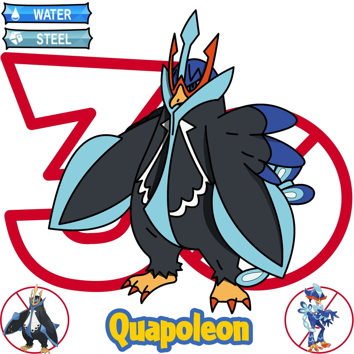 Nerdalachia's tweet image. Pipquax, Prinquax, and Quapoleon #pokemon #fakemon #fusion #fanart