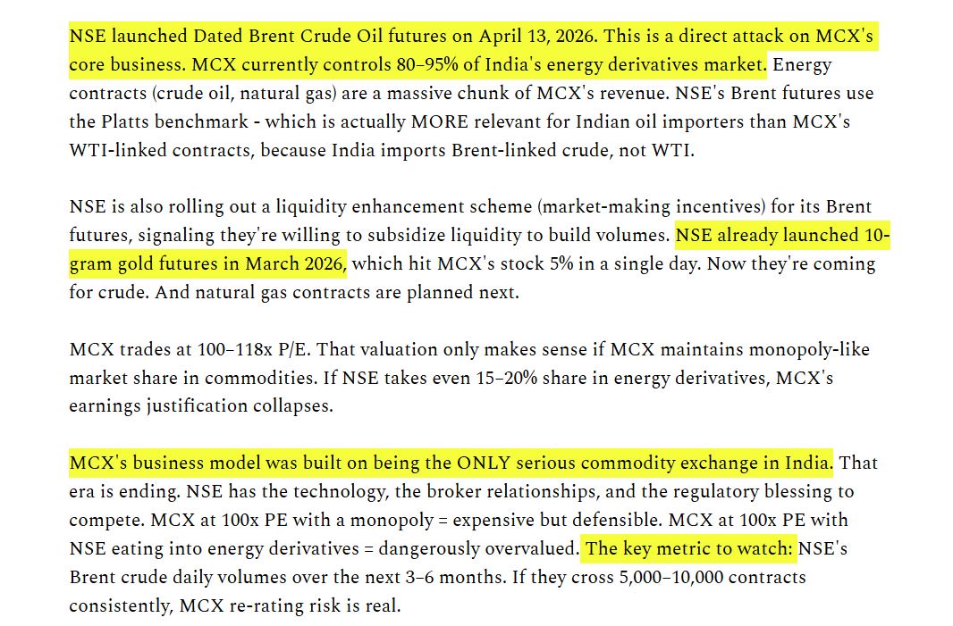 Normal_2610's tweet image. NSE pushing to enter Brent crude futures market where MCX dominates. MCX expanded Qualified Stock Broker (QSB) framework to 12 brokers :)

Rerating Possible :)  #MCX
