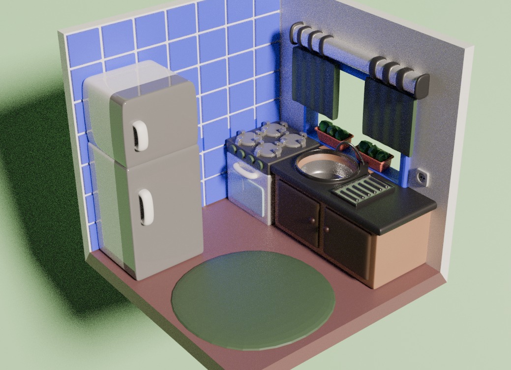 RainbowS7v7n's tweet image. Little kitchen made in Blender!! What do you think??? I honestly love this one!! #blender #3dmodelling