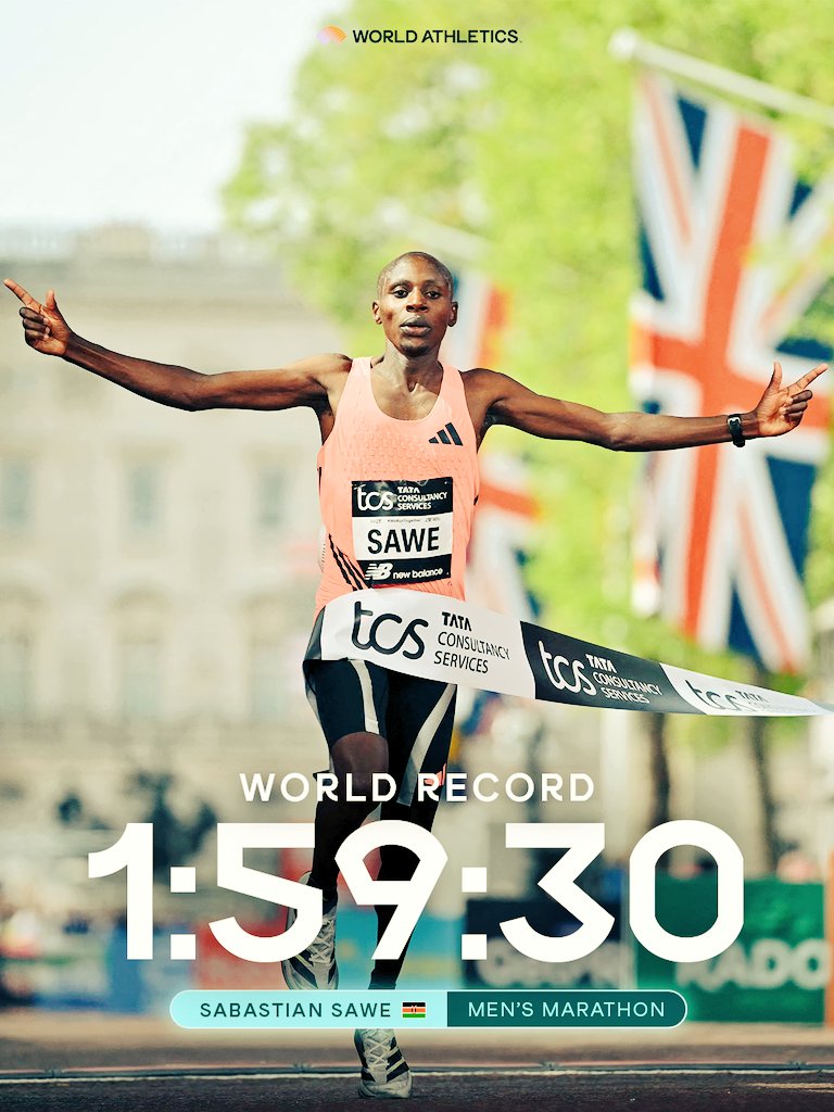 tunajibu's tweet image. History has been made! 🇰🇪
Congratulations to Sabastian Sawe for breaking the 2 hour barrier in an official race, a truly monumental achievement for #athletics and for #Kenya