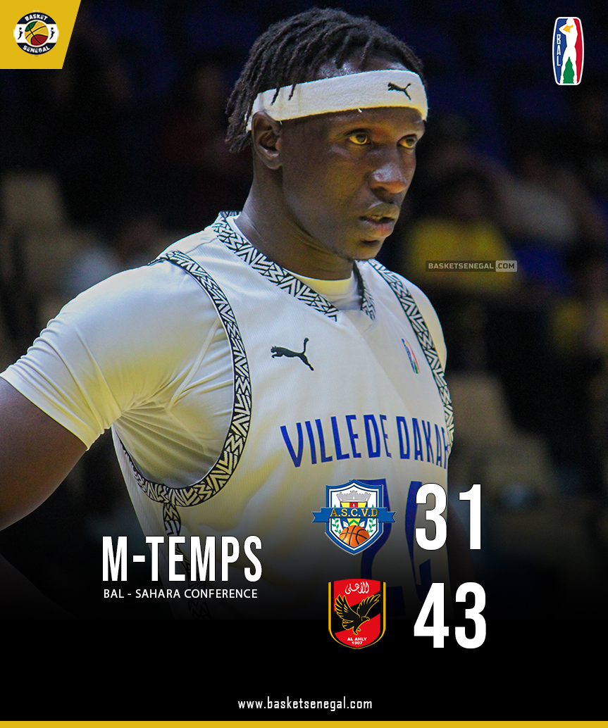 Basket_Senegal's tweet photo. DAY 3 #SaharaConference 🏆
Mi-temps : Ville de Dakar devancée par Al Ahly (43-31) après deux quart-temps 🏀

#Basketsenegal #TheBAL #ascvd https://t.co/EEfzOjrYU1