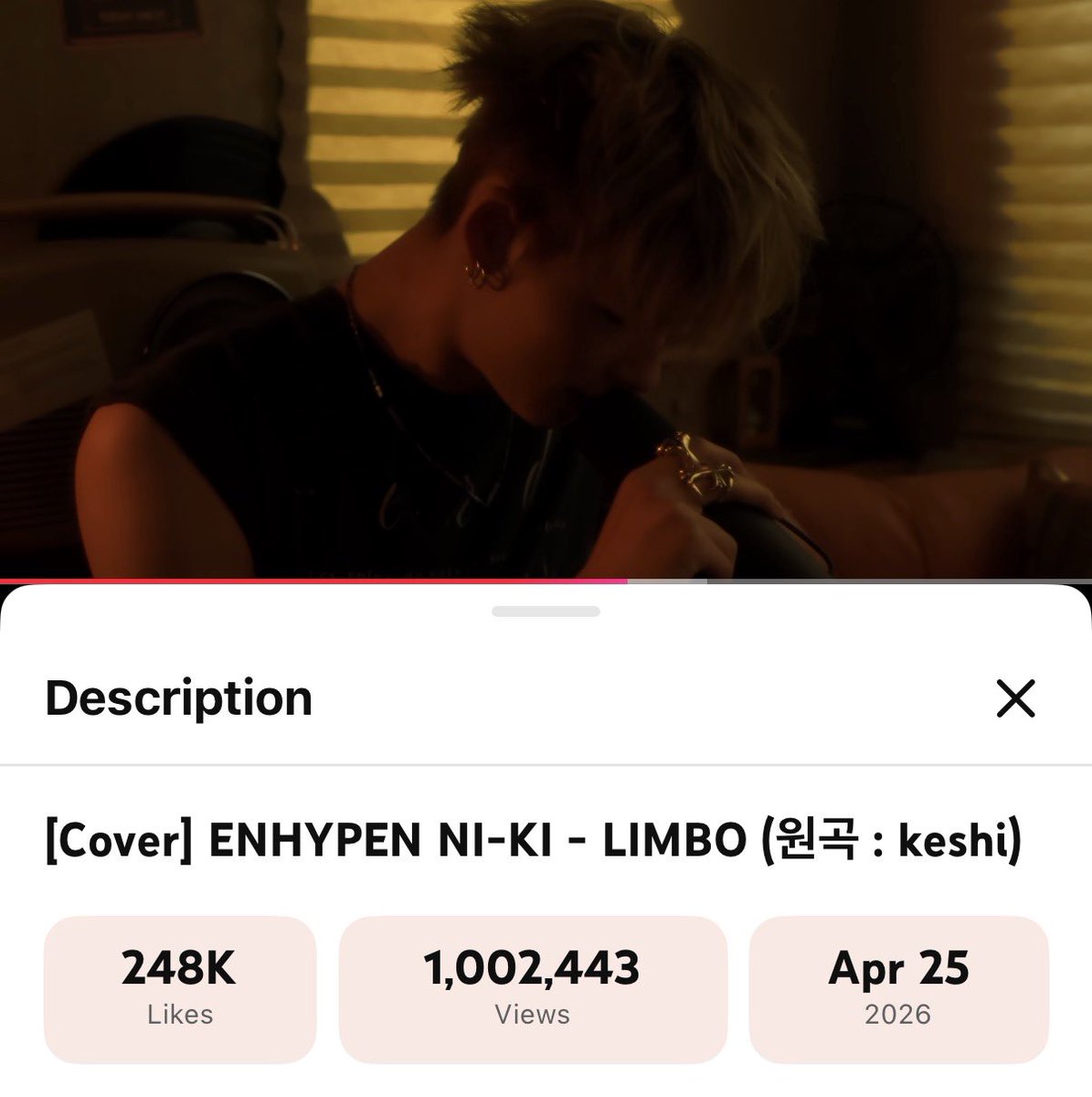 1M VIEWS, FINALLY! 🥺😭 

CONGRATULATIONS FOR YOUR SUCCESSFUL FIRST SOLO SONG COVER NI-KI! 🧡

nikrangdans, you did so well! please pat yourselves on the back 😊 let's keep on going! don't ever give up 💪