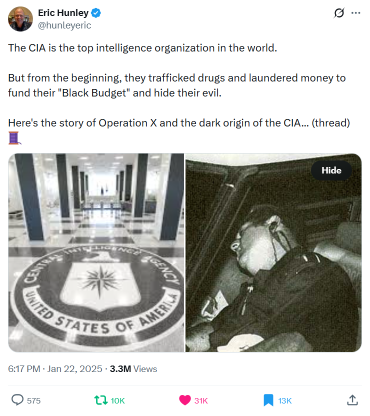 GoogleExpertUK's tweet image. The CIA is top intelligence organization in world.
But from beginning, they trafficked drugs &amp;amp; laundered money to fund "Black Budget" &amp;amp; hide their evil.
Story of Operation X &amp;amp; dark origin of CIA..🧵
@hunleyeric 🧩
x.com/GoogleExpertUK…
x.com/hunleyeric/sta…
#socent✝️#ADAsARMY