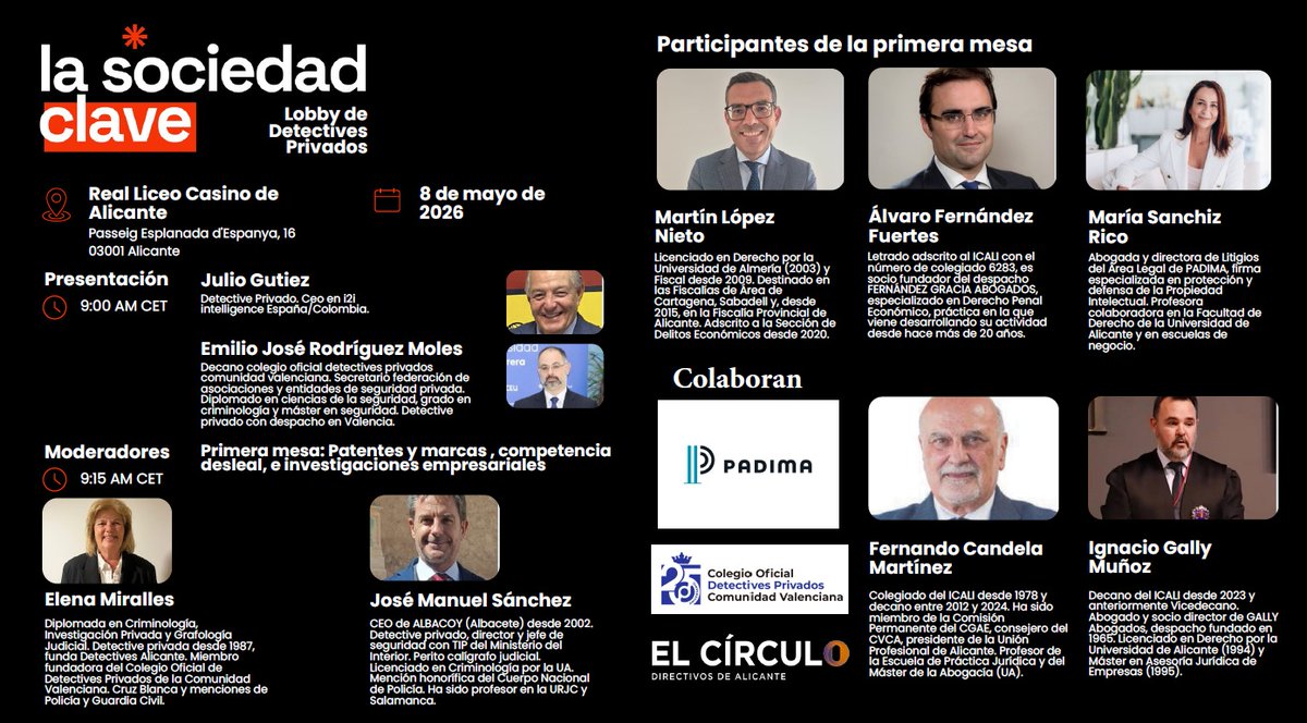 SociedadClave's tweet photo. La Sociedad Clave continua con sus eventos, esta vez se celebrara el viernes 8 d mayo en el Real Liceo Casino-Alicante. Presentado por el Decano @colegio_cv Don Emilio José Rodríguez, contara con dos mesas con unos panelistas d alto nivel, sera moderado por cuatro excelentes DP. https://t.co/BUMtL0GhyX