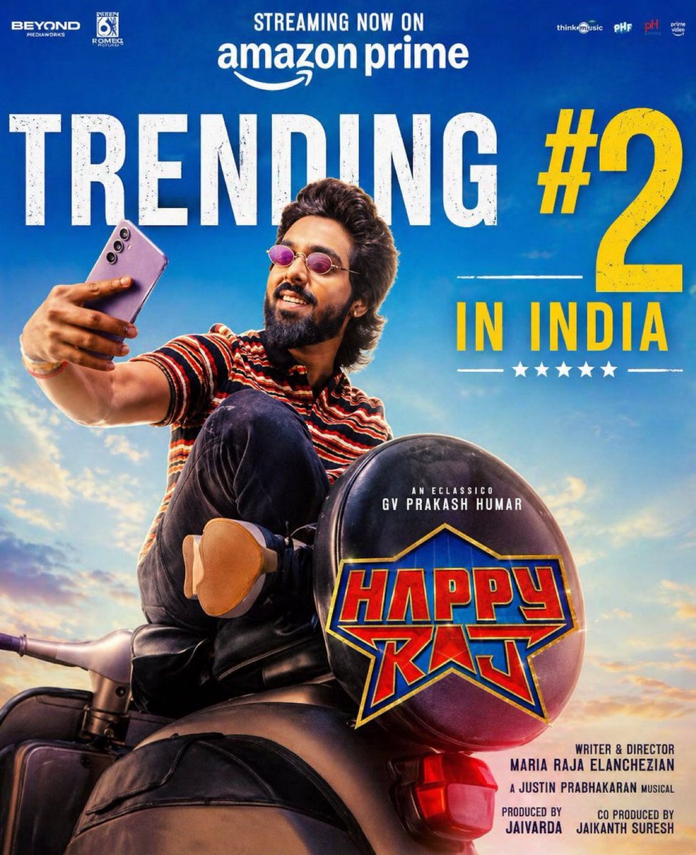 2024Gokul's tweet image. #HappyRaj OTTல sema response வாங்கிட்டு இருக்கு 🔥 #AmazonPrimeVideo ல No.2ல Trend ஆகுறது itself பெரிய sign. theatre success அப்படியே OTTலயும் continue ஆகுது. feel-good family entertainer miss பண்ணாதீங்க 💯 @gvprakash