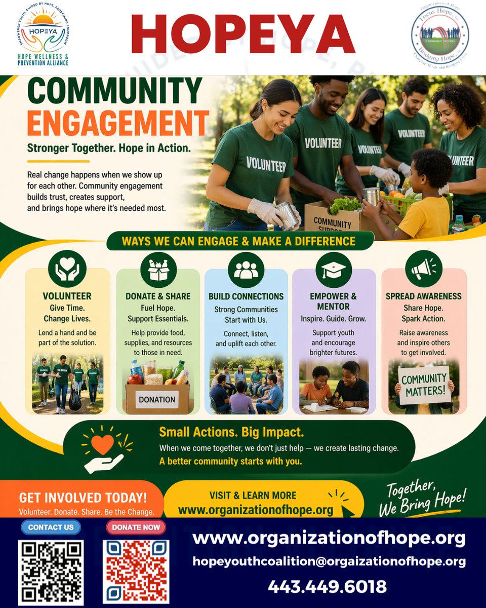 orgofhope's tweet image. "Communities grow through connection 💛🤝 Engagement brings people together, strengthens trust, and creates lasting positive impact.
#HOPEYA #OrganizationOfHope #CommunityEngagement #TogetherWeRise #HopeInAction"