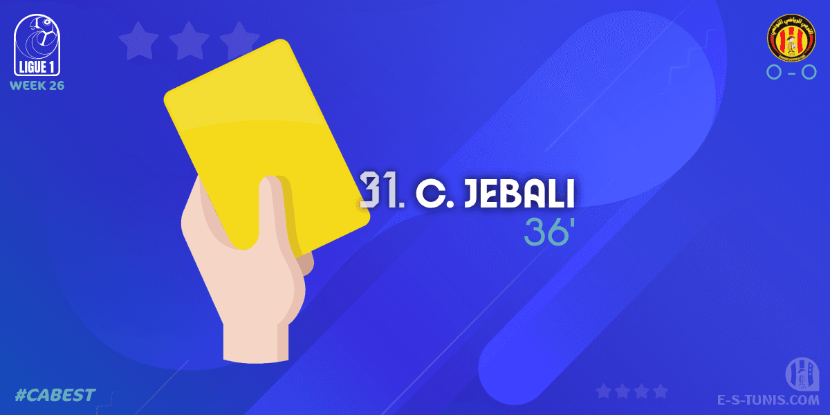 ESTuniscom's tweet photo. ⏱ 36' | #Ligue1Tn🇹🇳 Week 26 #CABEST | #CABizertin 0⃣-0⃣ @ESTuniscom : 🟨 C. Jebali (EST) is booked / بطاقة صفراء / Carton jaune https://t.co/IqxvB6P0ie
