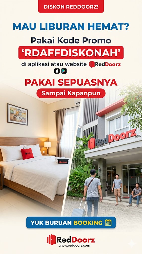 AdzhaCo's tweet image. Staycation makin hemat pakai kode promo RDAFFDISKONAH di aplikasi RedDoorz! 🏨✨
Nikmati tambahan diskon yang bisa kamu pakai berkali-kali sampai puas. Cus, booking hotel buat liburan nanti! 💸
#RedDoorz #Jakarta #Bandung #Surabaya #Jogja #Bali #Medan #Semarang