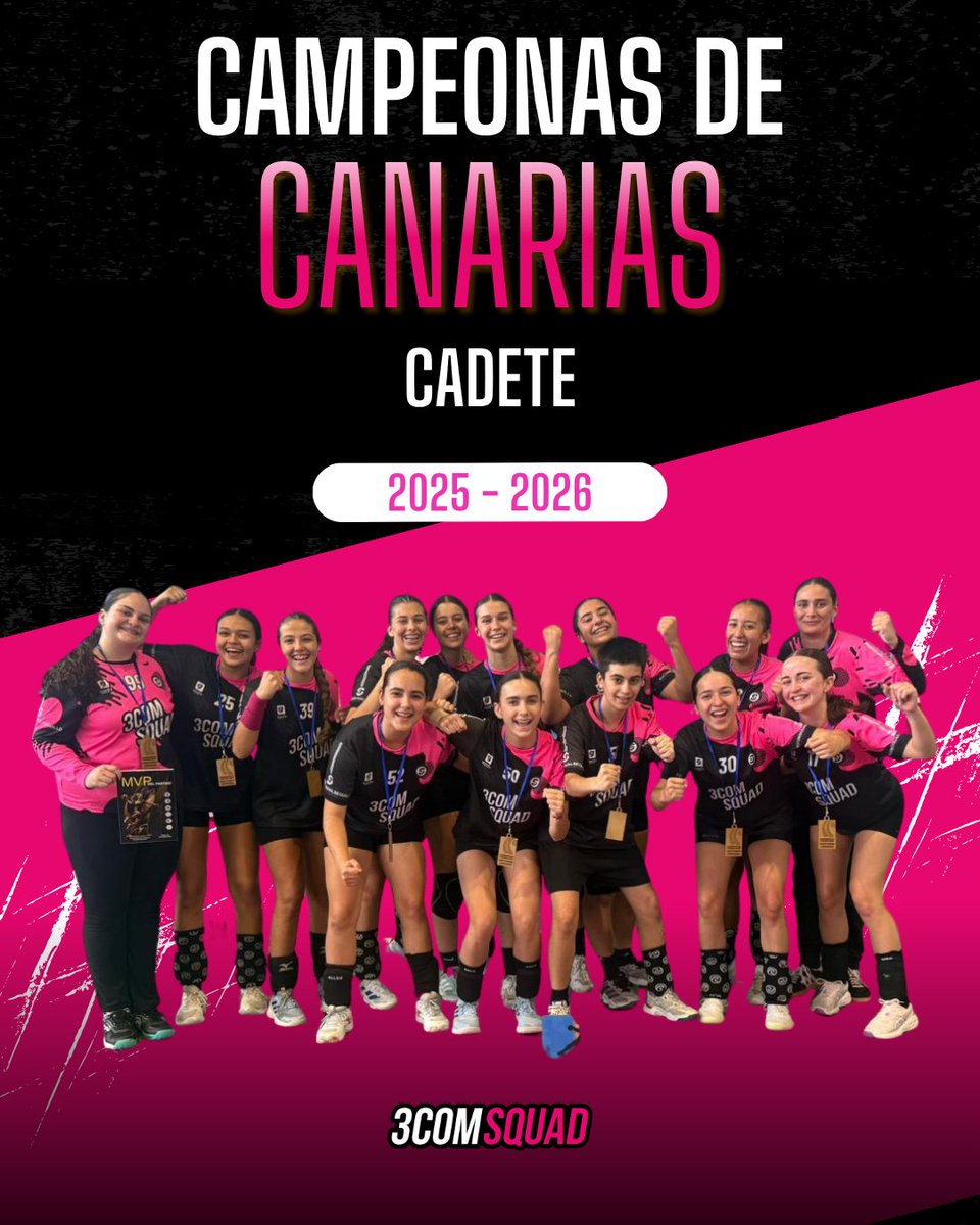 🏆 CAMPEONAS DE CANARIAS

3COM Squad Valsequillo se corona en Tahiche: 41-38 ante Puerto del Carmen–Tiñosa.

🧤 MVP: Angélica Pérez Peñate.

🎟️ Plaza para el Campeonato de España.

Gracias Valsequillo, Marea Rosa, familias y staff. 💗

#Somos3comsquad #MareaRosa