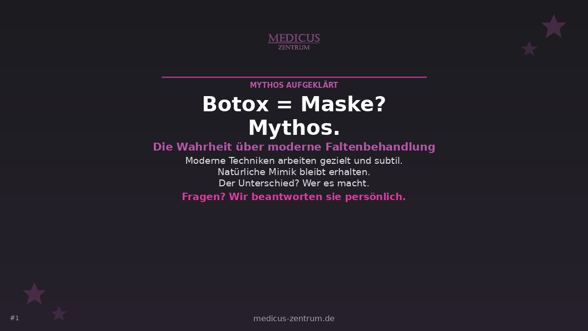 MedicusZentrum's tweet image. „Botox macht das Gesicht zur Maske." 🤔
Einer der hartnäckigsten Mythen in der Ästhetik.
Realität: Moderne Techniken arbeiten gezielt und subtil. Natürliche Mimik bleibt komplett erhalten.
Der Unterschied? Wer es macht. 👇
#Botox #PlastischeChirurgie #Mythos