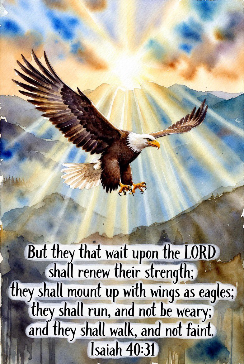 TruthKnockOpend's tweet photo. But they that wait upon the LORD shall renew their strength; they shall mount up with wings as eagles; they shall run, and not be weary; and they shall walk, and not faint.
Isaiah 40:31 https://t.co/W8Iw3VHA48