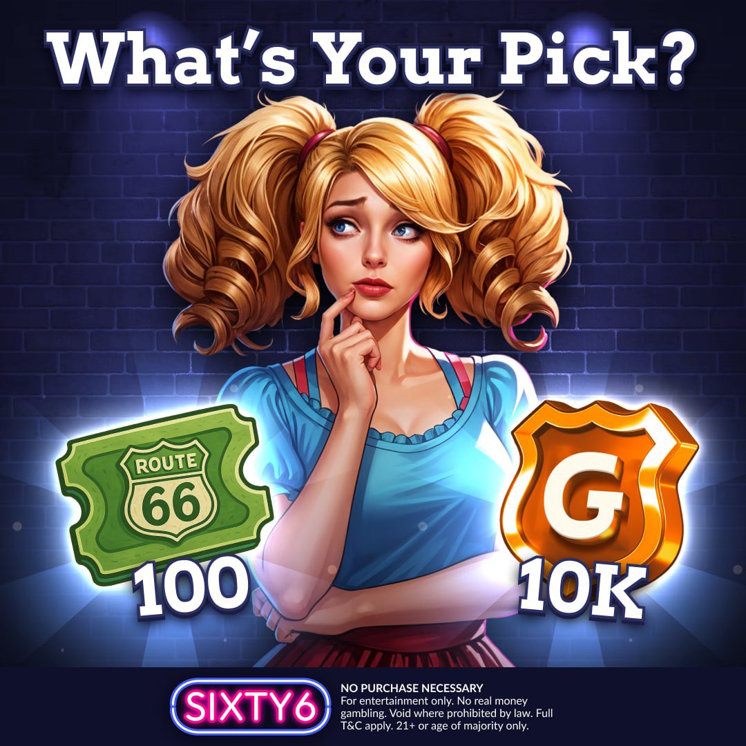 sixty6com's tweet image. 🤔 What’s Your Pick?

Safe move or big risk… what’s your play today? 👀

- 100 Route 66 - steady and guaranteed
- 10K G - risky… but HUGE if it hits

Let’s see who plays it smart… and who goes all in 🔥 #free #freegames #freeplay

sixty6.click/swa