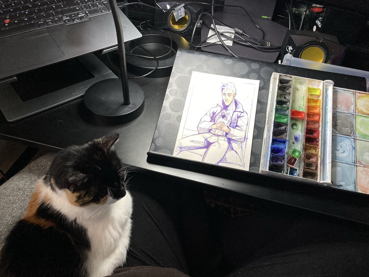 Naeviss's tweet photo. I KNOW why gen z looks old! Because they edit videos on their phones, my hair went white by the time I managed to put together 47 clips 👵

Anyways I’m trying to do some kind of fanart inktoberish watercolor april or what 🤣

#watercolor #spiderman #peterbparker #fanart #marvel https://t.co/h7O4yYnXAS