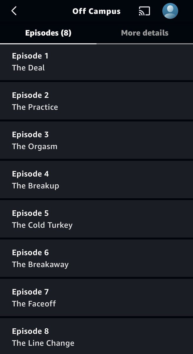 briardiarybr's tweet photo. 🚨| Segundo o app da Prime Video, esses seriam os títulos dos 8 episódios da primeira temporada de Off Campus! Respectivamente:

1: O ACORDO
2: O TREINO
3: O ORGASMO
4: O TÉRMINO
5: A ABSTINÊNCIA
6: A RUPTURA
7: O CONFRONTO
8: A MUDANÇA DE LINHA https://t.co/NkAqB6PkLQ