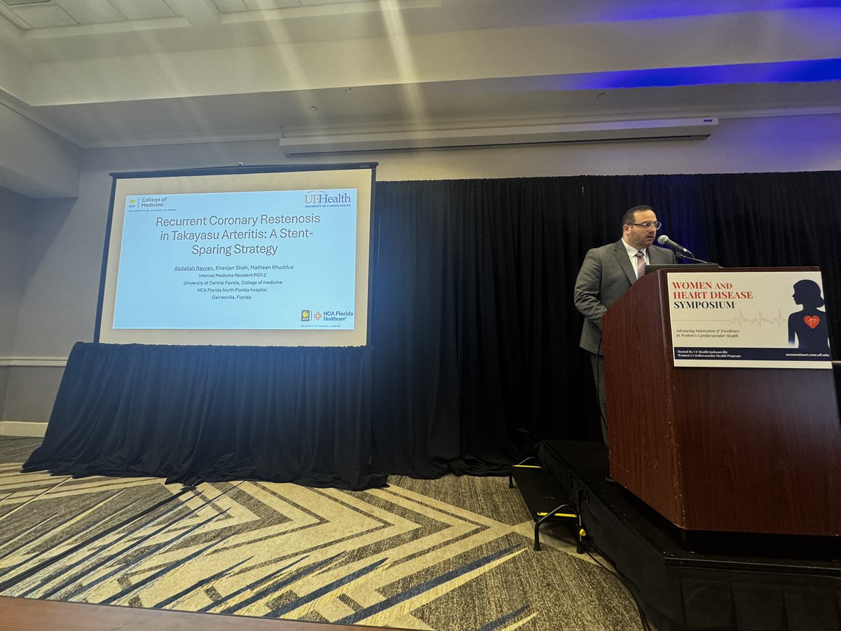 ufjaxcards's tweet photo. Congrats to Dr. Abdallah Rayyan on winning the case presentation session at the Women’s Cardiovascular Disease Symposium!
Outstanding work on a complex ISR case in Takayasu arteritis 👏 
@ggvela 
#WomensHeartHealth #CardioTwitter #Cardiology  #MedEd https://t.co/HcJltkWtYp