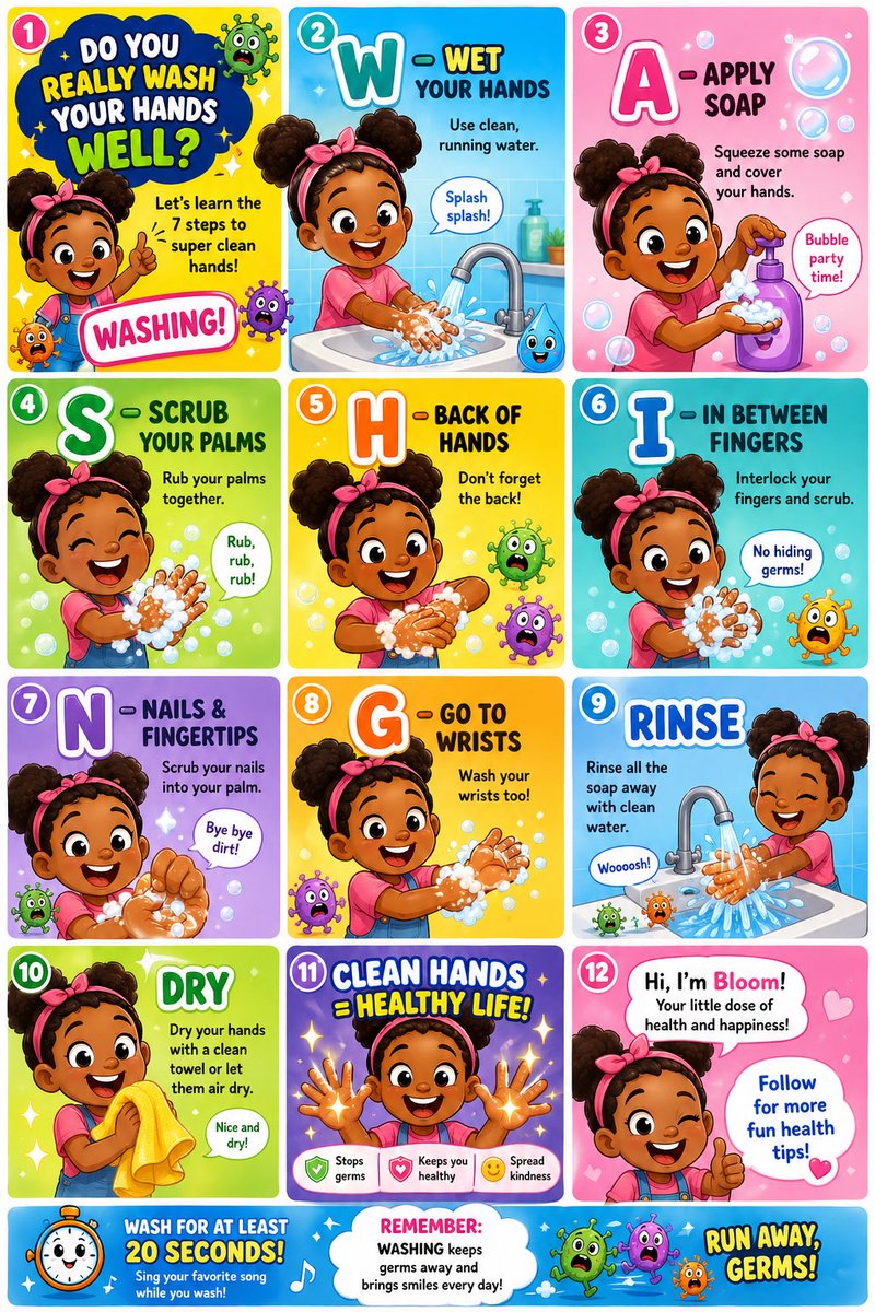 LMedia2240's tweet image. Wait! 🛑
Before you eat that…
Did you do the WASHING dance?

Come here… let’s chase away germs together! 🦠🏃‍♀️

Today’s magic word is: WASHING! 🧼✨
Say it with me… WAAASHING!

🌸 Hi, I’m Bloom…
Your little dose of health and happiness 💙

#handwashing #killgerms #funhealth