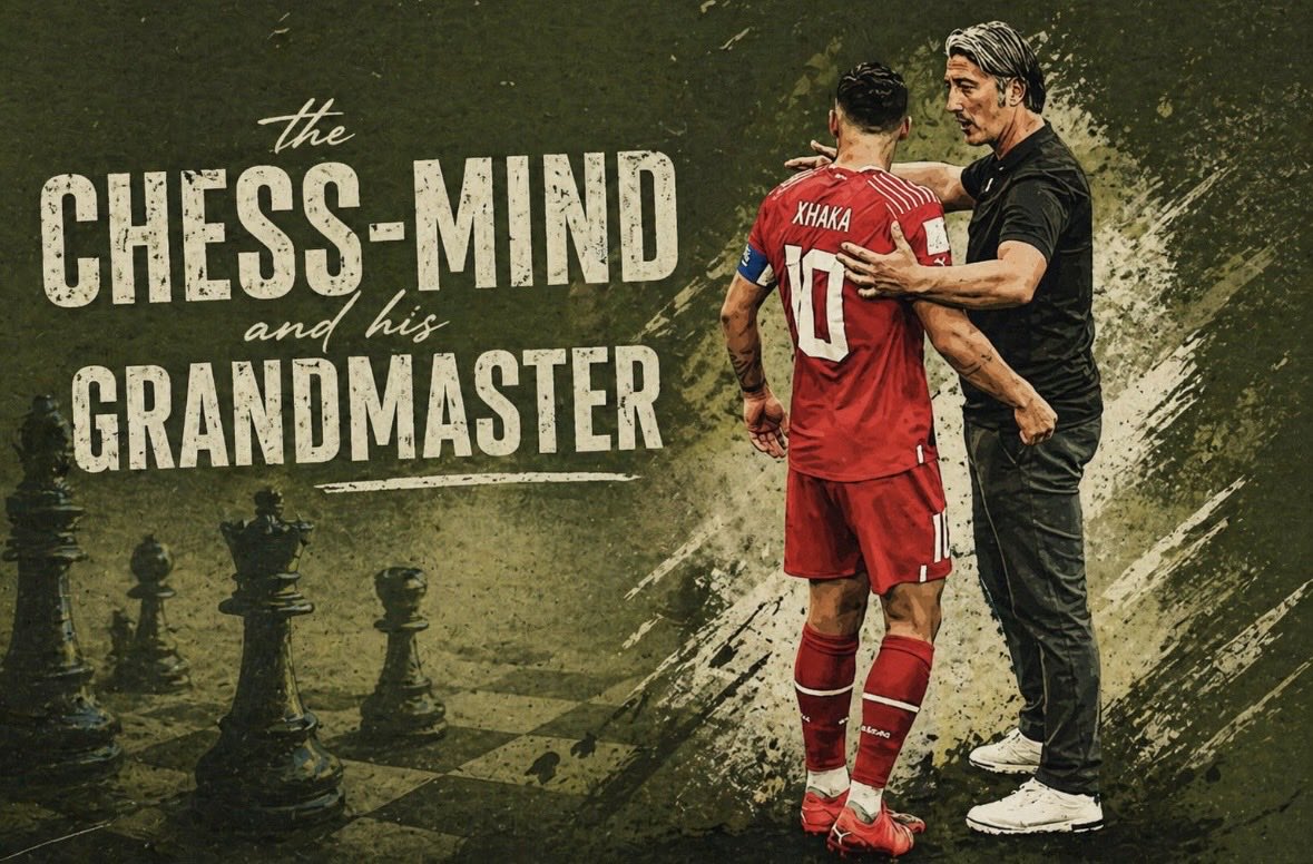 TacticalMindBiH's tweet photo. Let’s talk about 🇨🇭 Murat Yakin, known for even taking part in charity chess tournaments in Switzerland and his most important piece on the board: Granit Xhaka. 

It’s not easy to reduce Switzerland to a single defining trait (as you might with Canada and their pressing). However, from our 🇧🇦 perspective, Switzerland may well be the strongest possession-based team we’ve faced since the UEFA Nations League matches against 🇩🇪. 

They are a side that thrives on controlling the ball: patient in their build-up, versatile in their structures, and capable of varying their approach even within the same match.

Switzerland typically lines up in either a classic 4-3-3 (more recently) or a 3-4-3 (succesfull Euro 2024 campaign) which becomes a back five out of possession. Despite the different formations, both systems function in a very similar way, built around one key tactical feature: the inverted wing-back. This mechanism creates numerical superiority in vertical passing lanes and pulls opposing full-backs (in our case Amar Dedić) out of position, opening space for dangerous wide players (Vargas, Ndoye) and deep crosses from Ricardo Rodriguez. 

In build-up play, the left wing-back in the 3-4-3 system (Aebischer or Rieder in examples provided) moves centrally, creating overloads and additional vertical passing options for Xhaka. Xhaka himself may drop into the back three or act as the link between defense and midfield. Meanwhile, the wingers and the “true” left-back, Rodríguez, maintain width.

This advanced build-up structure often gives the impression that Switzerland has more players on the pitch than their opponent.

Out of possession, the system shifts seamlessly into a back five, with Rodriguez reverting to a more traditional left-back role. The fluidity of this approach creates constant defensive dilemmas: marking assignments shift rapidly, and even a single error in communication can lead to overlaps and clear scoring chances.