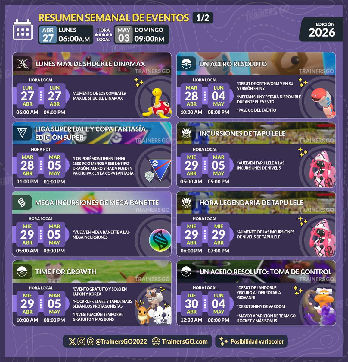 trainersgo2022's tweet image. 🥳 Detalles de los eventos para la próxima semana en Pokémon GO.

📎Más info de estos eventos y de otros eventos por venir aquí:
trainersgo.com/events

#pokemongoapp #pokemongo #trainersgo #MemoriesInMotion