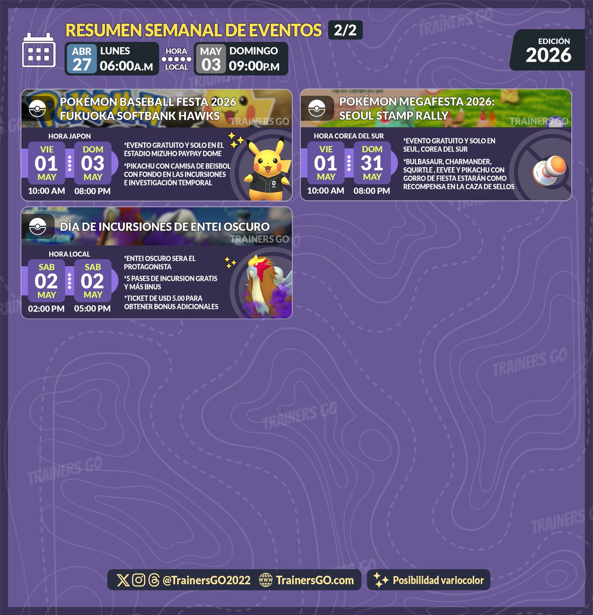 trainersgo2022's tweet image. 🥳 Detalles de los eventos para la próxima semana en Pokémon GO.

📎Más info de estos eventos y de otros eventos por venir aquí:
trainersgo.com/events

#pokemongoapp #pokemongo #trainersgo #MemoriesInMotion
