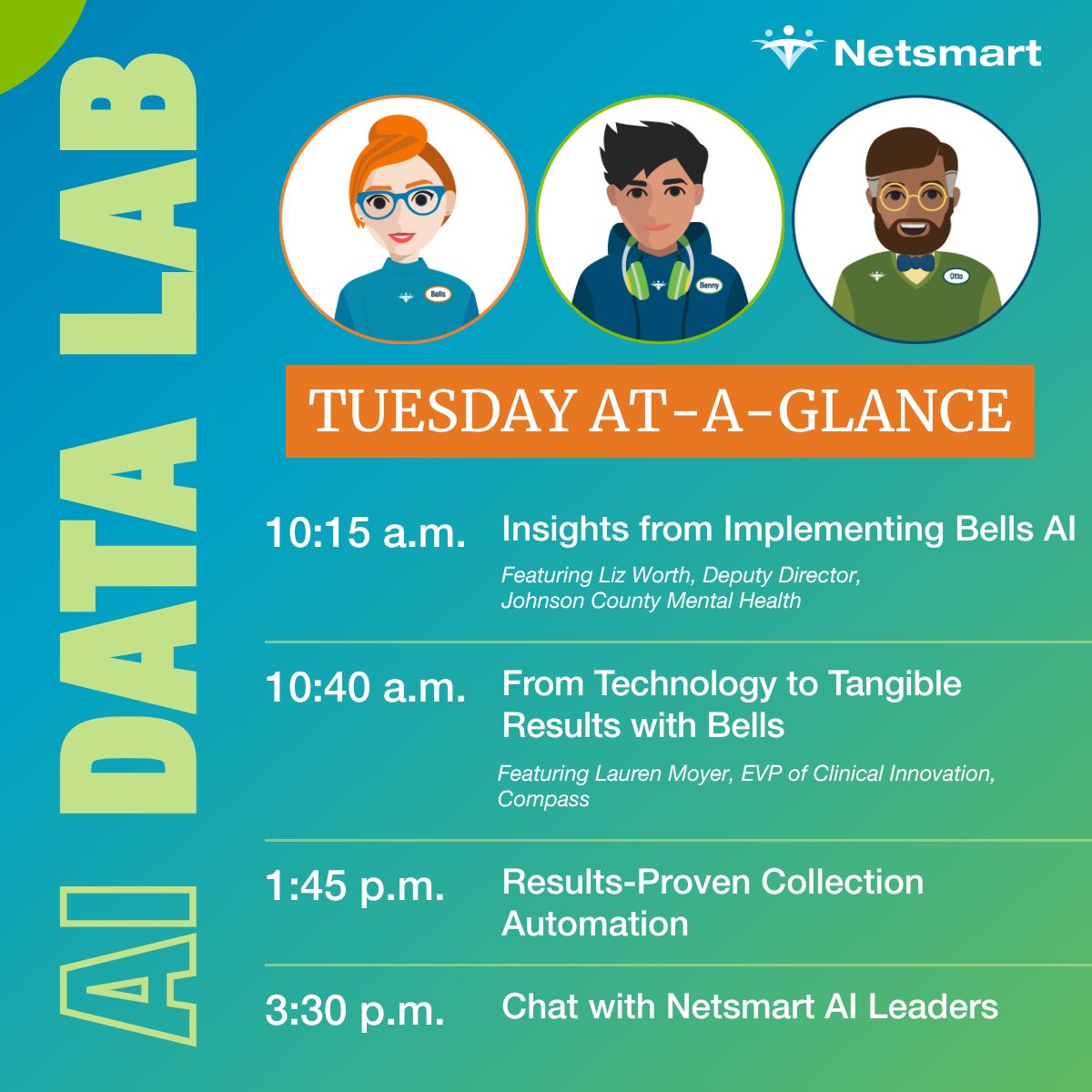 NetsmartTech's tweet photo. The conversation around #AI isn’t slowing down. What matters is how it’s applied in real workflows.
At #NatCon26, the Netsmart AI Data Lab highlights practical AI and automation innovations supporting clinical documentation, revenue cycle management and care delivery across provider organizations.
If you’re attending the @NationalCouncil, stop by booth 901 to see how #meaningfulAI is being used today: https://t.co/n9VSu3BXfc