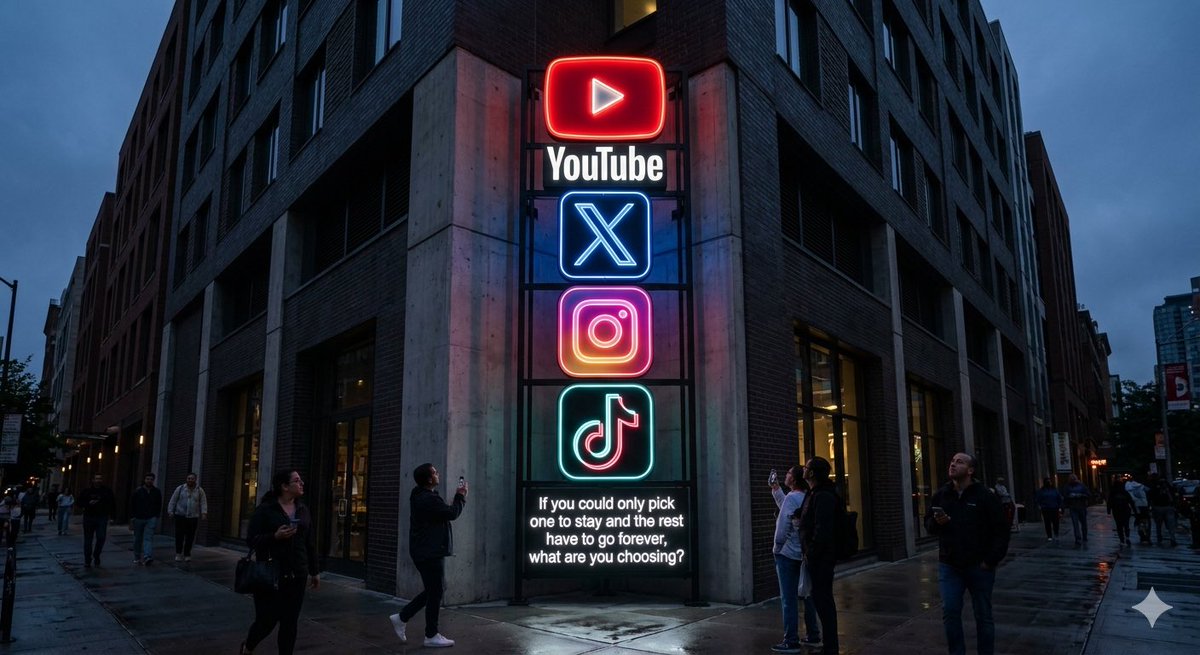 brwngold's tweet photo. If you could only pick one to stay and the rest have to go forever, what are you choosing?

1. YouTube
2. X (Twitter)
3. Instagram
4. TikTok

Most people are going to fail this. https://t.co/rSXv8SGICM