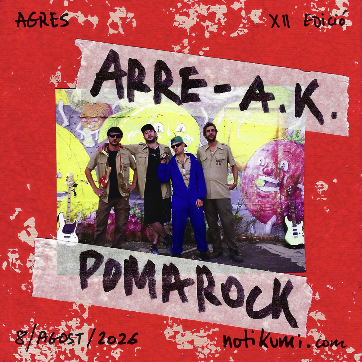 Poma_Rock's tweet photo. ARRE-A.K. AL POMAROCK🍎🎸

ARRE-A.K. és un grup de l'Horta Nord que combina punk, ska i música popular amb molta energia.🚜

#pomarock #pomarock2026 #agres #festival https://t.co/EEKm4caCuu