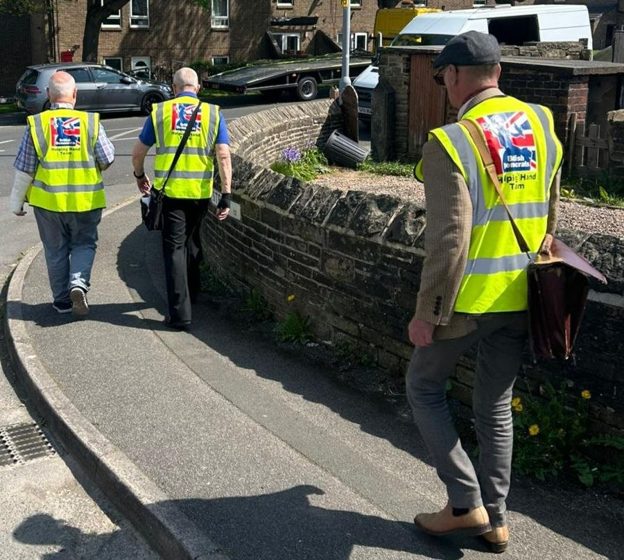 BritishDems's tweet photo. WYKE WARD, on Bradford Metropolitan District Council, local election campaign.

Today, Sunday 26th April, a team of four of our activists including the cameraman, were out campaigning with our candidate, Dr Jim Lewthwaite, distributing hundreds of his leaflets and connecting with residents in the Low Moor and Wyke village areas of the ward.