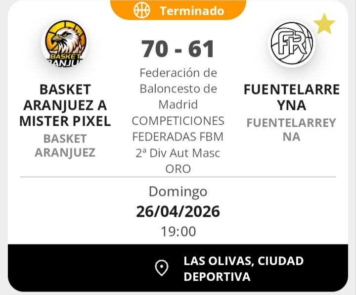 BasketAranjuez's tweet photo. Victoria del #SenMasc #MisterPixel en el partido de ida de los playoffs frente a @IFuentelarreyna. @Misako23: "Victoria en el primer partido de playoffs, demasiadas pérdidas no forzadas hicieron que el marcador estuviera más ajustado. Gracias a la afición que llenó las Olivas." https://t.co/gACvO44AbS
