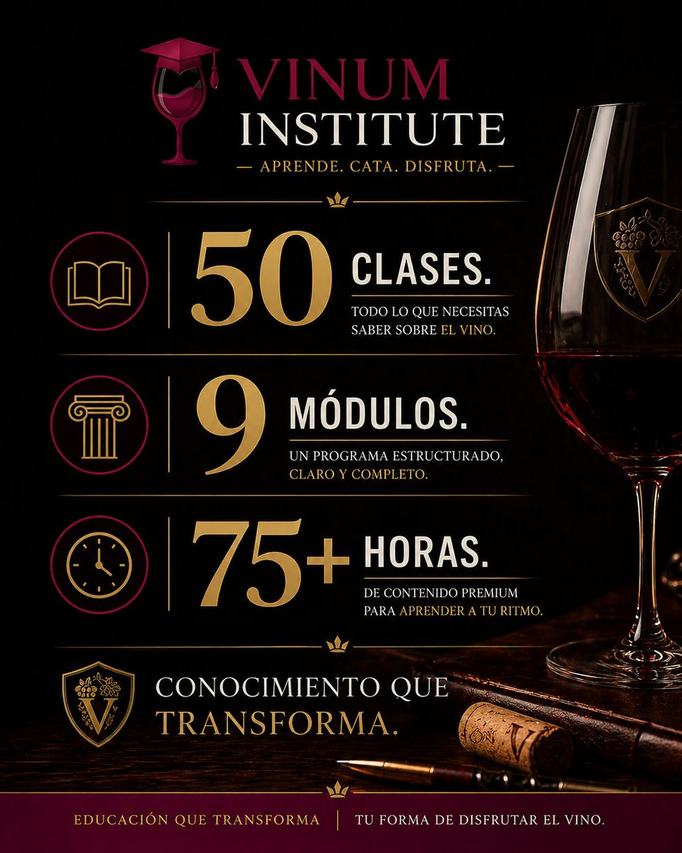 VinumInstitute's tweet photo. 🍷 La confianza se construye con conocimiento.
50 clases, 9 módulos y 75+ horas para entender el vino de verdad.
La autoridad no se improvisa. Se aprende.
#VinumInstitute #WineEducation https://t.co/14CBJQQn8p