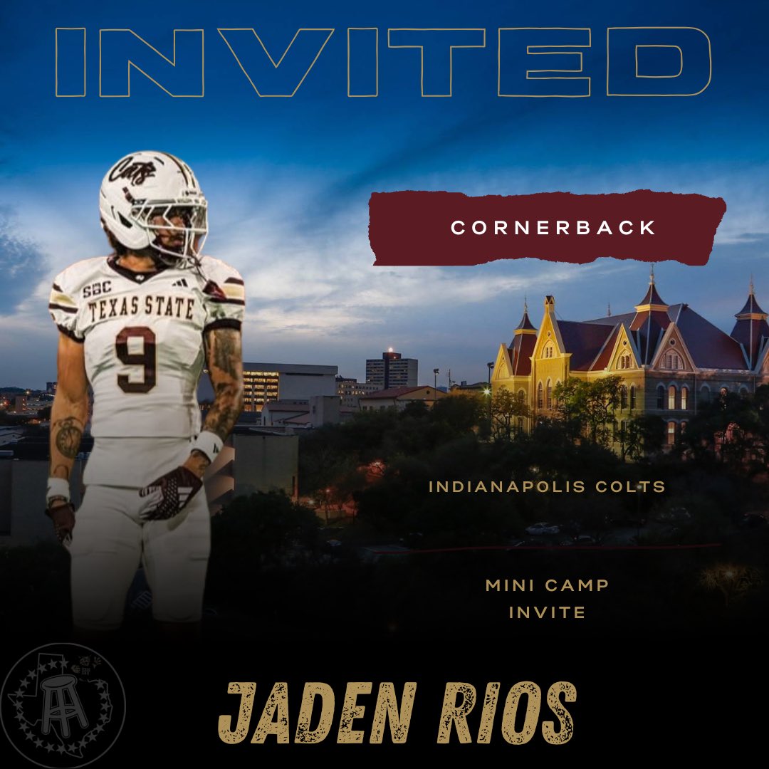 BarstoolTXST's tweet image. ‼️INVITE SECURED‼️

CORNERBACK JADEN RIOS HAS BEEN INVITED TO MINI CAMP WITH INDIANAPOLIS

#ProCats #TakeBackTexas