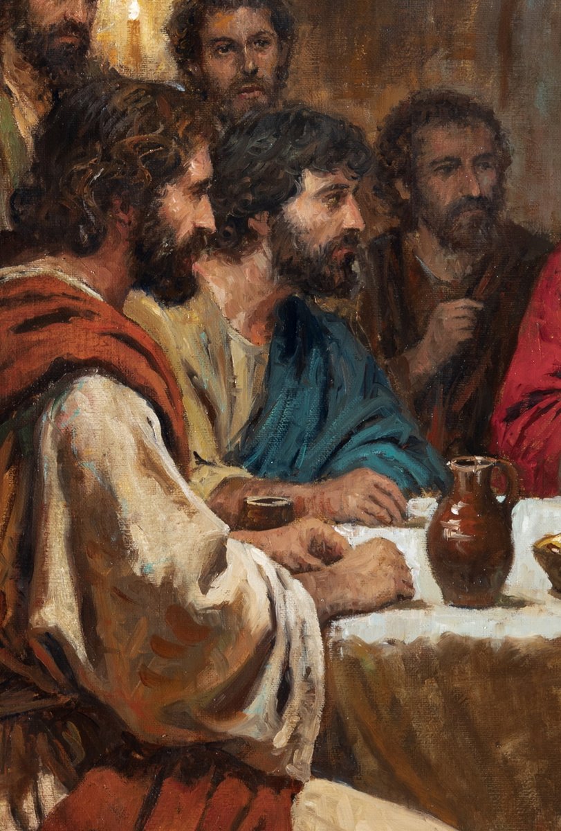 Raul_Berzosa's tweet photo. Al detalle una de las nuevas obras que mostré en Semana Santa: "La Última Cena". 

Óleo sobre lienzo. 76,2 × 91,4 cm. 
Pintura realizada para la Casa del Peregrino San Juan Diego, perteneciente al Santuario de Nuestra Señora de Guadalupe, en La Crosse (Wisconsin, Estados Unidos). https://t.co/kAekjkeAE7
