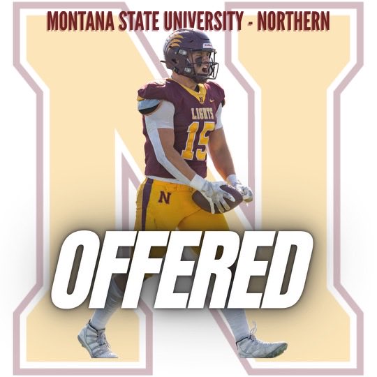 Blessed to receive my first offer from Montana state university Northern! huge thanks to coach k for inviting me to visit the campus and to see the spring game. <a href="/MSUN_FOOTBALL/">MSU-NORTHERN FOOTBALL</a> <a href="/Coachsouers/">Jerome Souers</a> <a href="/FallsBison/">Great Falls High Bison Football</a> #GoLights