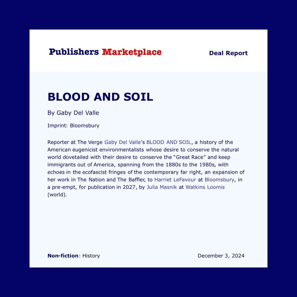 gabydvj's tweet photo. blood and soil by gaby del valle available in 2027 wherever books are sold https://t.co/p5153Tlztb