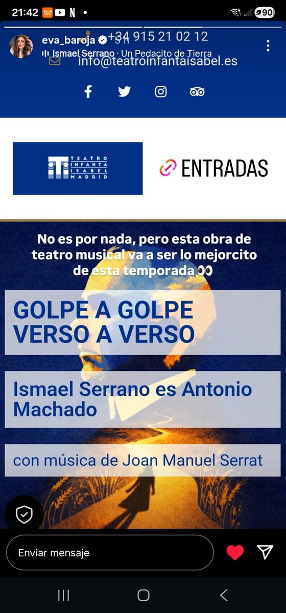JaimePC68's tweet image. Ismael Serrano en el papel de Antonio Machado con música de Serrat.
¡¡Qué barbaridad!! ❤️‍🔥 🎭🎶
#Teatro #Musical #Arte #cultura @SerranoIsmael #AntonioMachado #Serrat #IsmaelSerrano
