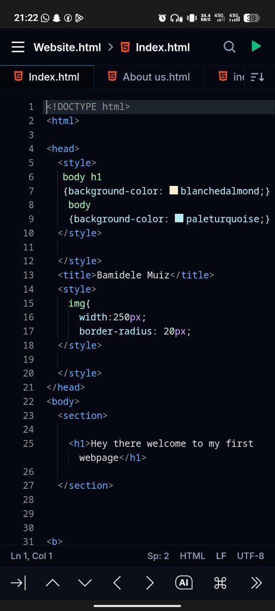 Aibinu9090's tweet image. Finished learning the fundamentals of HTML 💻

From structuring pages to understanding semantic tags — it finally makes sense..
Built my first real webpage from scratch ✅
Now moving on to CSS 🎨
Time to turn structure into design.
#WebDev #HTML #CSS #100DaysOfCode