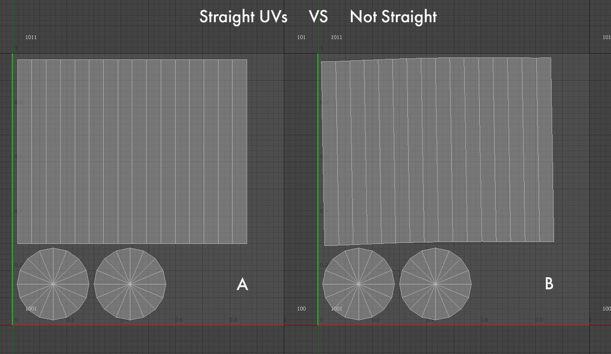 In this thread, I mention that you should straighten things that are straight in 3D, but I didn’t explain why very well or provide a good visual example. The main reason to do this is for bake quality. So let’s dive in 🧵->