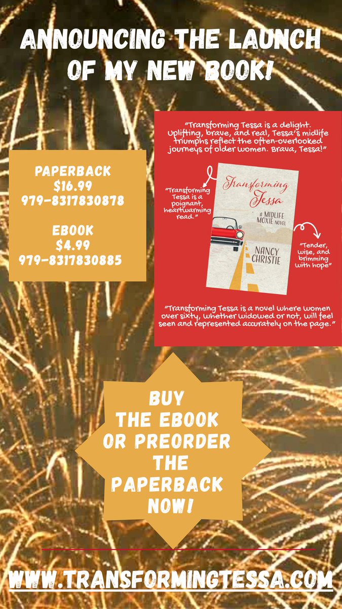 NChristie_OH's tweet image. The countdown has started for the paperback release of TRANSFORMING TESSA, my latest Midlife Moxie novel! And be sure to check out my Upcoming Events page if you want to  get a signed copy! 
buff.ly/xw64xcX  buff.ly/sT1vhAk  #uplifting #loss #startingover
