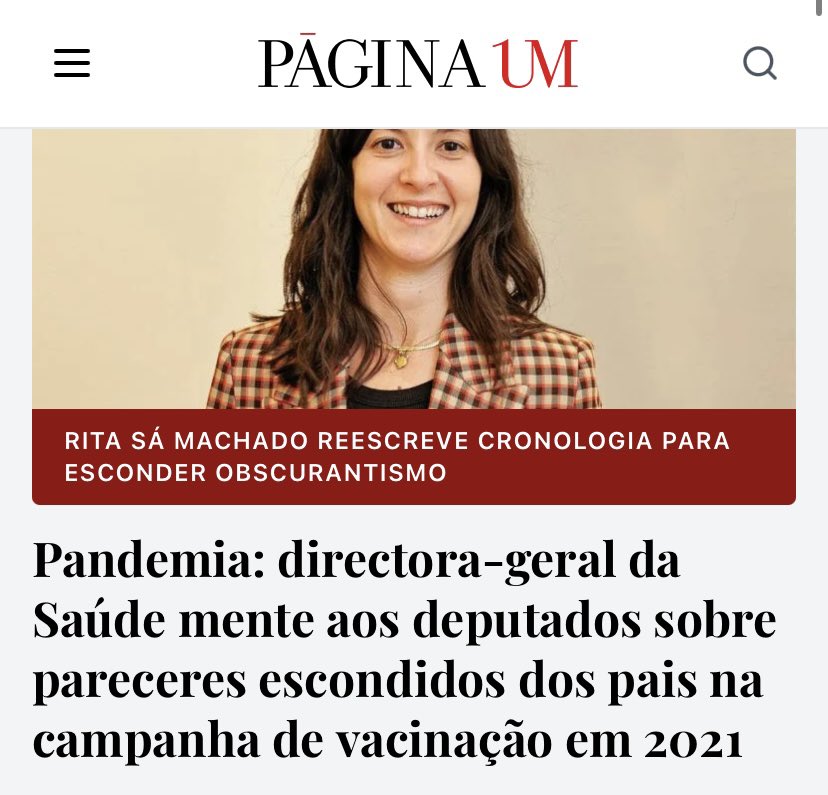 PAG_UM's tweet photo. RITA SÁ MACHADO REESCREVE CRONOLOGIA PARA ESCONDER OBSCURANTISMO
Pandemia: directora-geral da Saúde mente aos deputados sobre pareceres escondidos dos pais na campanha de vacinação em 2021

https://t.co/CuwCHNfkur

Rita Sá Machado, directora-geral da Saúde, prestou informações falsas ao Parlamento no âmbito de uma petição sobre indemnizações por reacções adversas às vacinas, ao garantir que os pareceres da Comissão Técnica de Vacinação (CTVC) foram sempre divulgados. O PÁGINA UM demonstra que esses documentos foram ocultados no momento da campanha de vacinação dos adolescentes no Verão de 2021, escondendo divergências entre os membros da CTVC sobre a segurança. E só vieram a público em Março de 2022, após uma deliberação da Comissão de Acesso aos Documentos Administrativos.

——
O jornalismo independente depende dos leitores

APOIOS
https://t.co/lQbLvWG8Pc
IBAN - PT50001800035564873702011
BTC - bc1q63l9vjurzsdng28fz6cpk85fp6mqtd65pumwua

Adquira o seu exemplar do ‘Correio Mercantil de Brás Cubas’ (pack de 3 em promoção)
https://t.co/NQfsjkYi1e

Subscreva a newsletter do PÁGINA UM
https://t.co/kuE0pCixG5